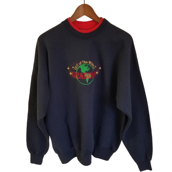 Vintage Beautiful Out of This World Grandma Embroidered Sweatshirt Navy Size XL - Picture 1 of 13